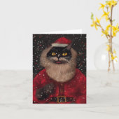 Louis Wain style Cat Santa Claus Christmas Card Kaart (Gele Bloem)