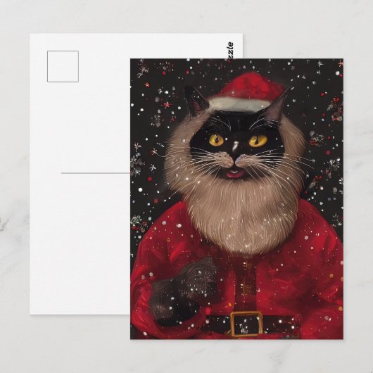 Louis Wain style Cat Santa Claus Postcard Briefkaart (Voorkant / Achterkant)