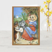  Louis Wain Tambourine Cat Kaart (Gele Bloem)