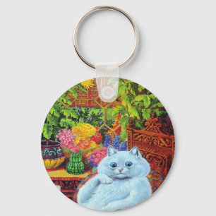 LOUIS WAIN - White Cat in Garden Study Sleutelhanger