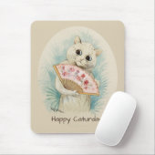 Louis Wain White cat met een fan CC0074 Muismat (Met muis)