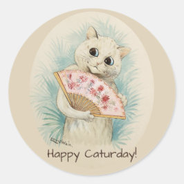 Louis Wain White cat met een fan CC0388 Ronde Sticker