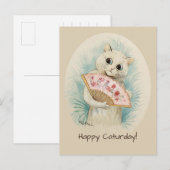 Louis Wain White cat met een fan CC0478 Briefkaart (Voorkant / Achterkant)