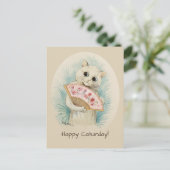 Louis Wain White cat met een fan CC0478 Briefkaart (Staand voorkant)