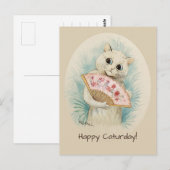 Louis Wain White cat met een fan CC0478 Briefkaart (Voorkant / Achterkant)