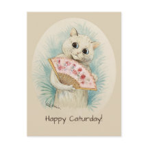 Louis Wain White cat met een fan CC0478