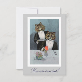 Louis Wain's Katten in Tuxedo Dinner Invitation Kaart