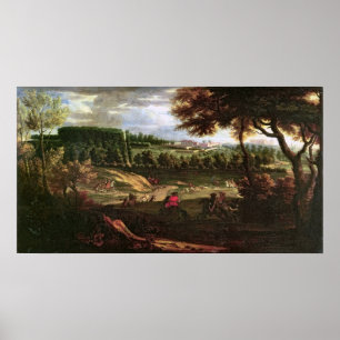 Louis XIV Het jagen bij Marly met een Uitzicht Poster