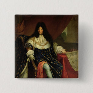 Louis XIV Houdt een Plan van de Maison Royale Vierkante Button 5,1 Cm
