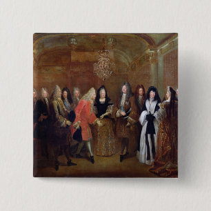 Louis XIV verwelkomt de verkiezing van Saksen Vierkante Button 5,1 Cm