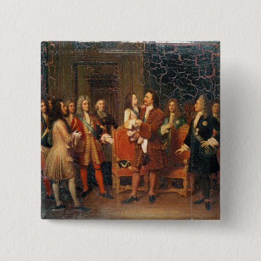 Louis XV Visiting Peter I Vierkante Button 5,1 Cm (Voorkant)