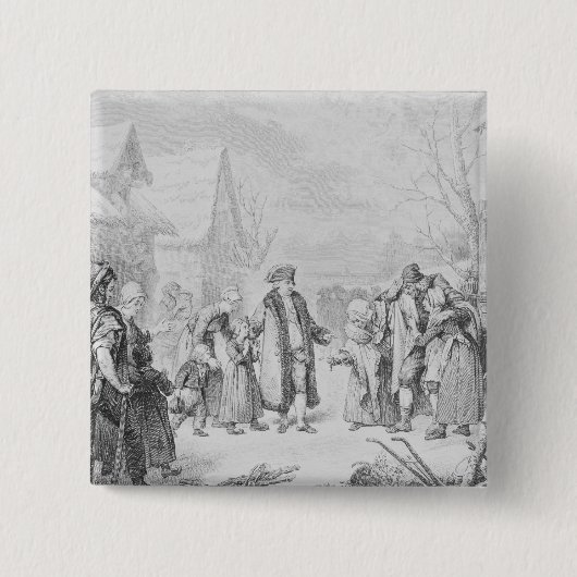 Louis XVI Distributing Alms Vierkante Button 5,1 Cm (Voorkant)