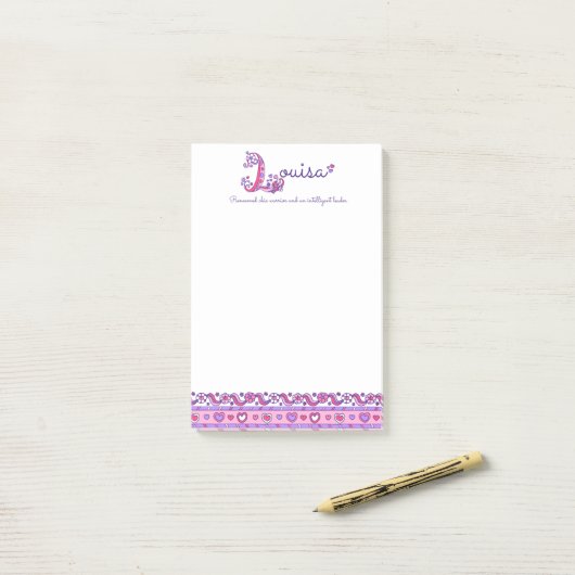 Louisa gepersonaliseerde L-naam die post betekent  Post-it® Notes (Op bureau)