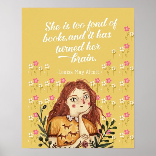 Louisa May Alcott Book Lover Floral Art Print (Voorkant)