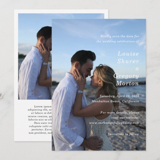 Louise Eenvoudige Foto Moderne bruiloft Save The Date (Voorkant / Achterkant)