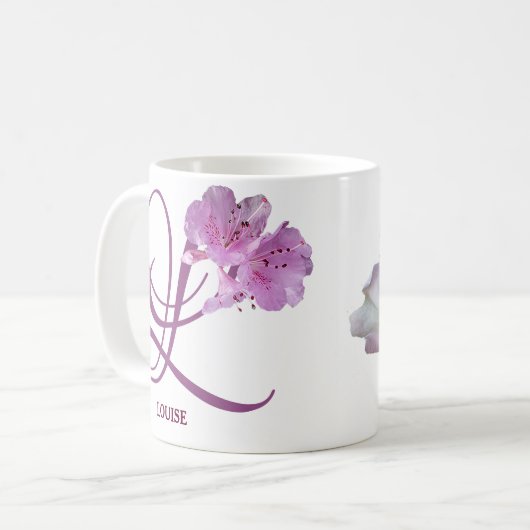  Louise naam monogram schattig roze bloemen Koffiemok (Voorkant links)