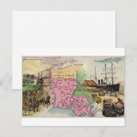 Louisiana, 1889  kaart (Voorkant / Achterkant)