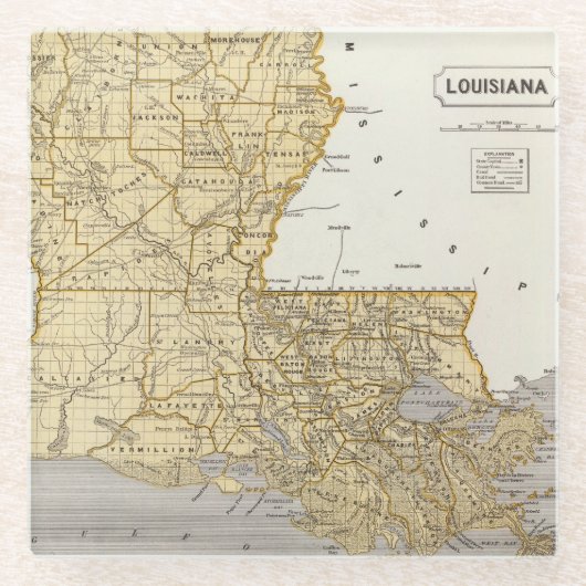 Louisiana Atlas Map Glazen Onderzetter (Voorkant)