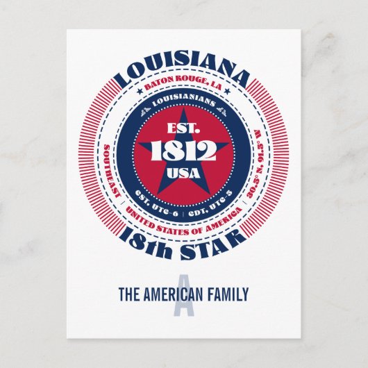 Louisiana, Baton Rouge, LA, Patriottisch, Monogram Briefkaart (Voorkant)