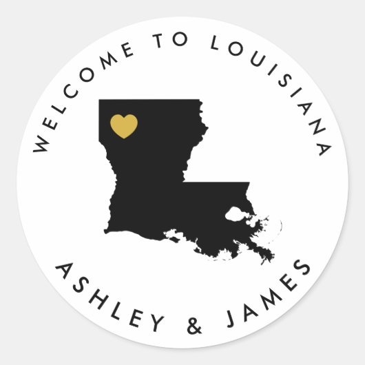 Louisiana Bruiloft Welkom Sticker, Treat Box Bag Ronde Sticker (Voorkant)