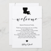 Louisiana bruiloft welkomstbrief en reisschema Kaa Programmakaart (Voorkant / Achterkant)