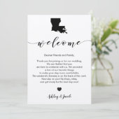 Louisiana bruiloft welkomstbrief en reisschema Kaa Programmakaart (Staand voorkant)