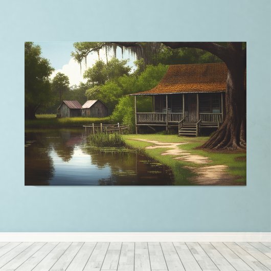 Louisiana Cabin, Louisiana Kunst, Cajun Cultuur Canvas Afdruk (Insitu (Houten vloer))
