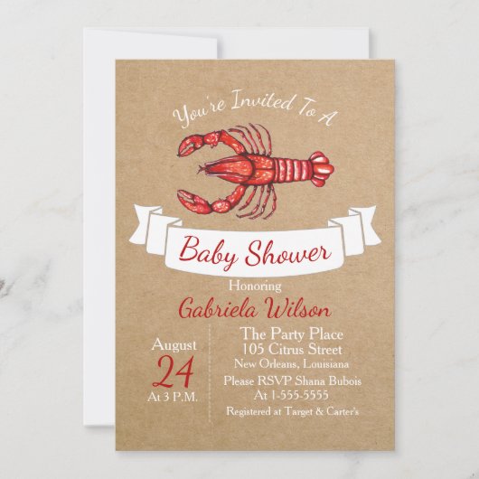 Louisiana Cajun Crawfish Baby shower Kaart (Voorkant)