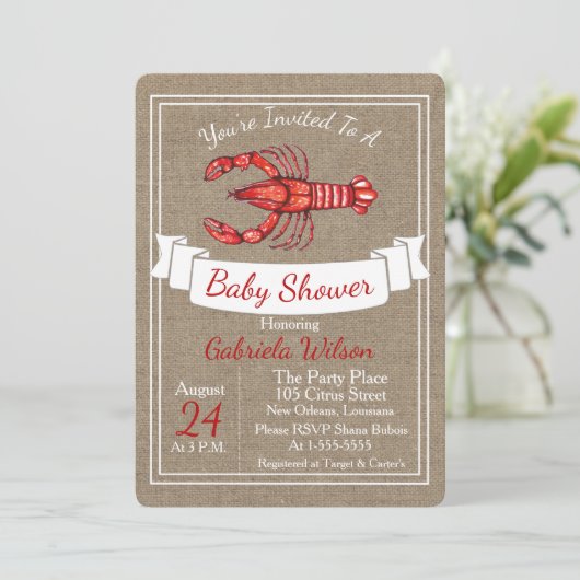 Louisiana Cajun Crawfish Baby shower Kaart (Staand voorkant)