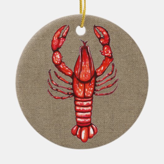 Louisiana Cajun Crawfish & Burlap Familienaam Keramisch Ornament (Voorkant)