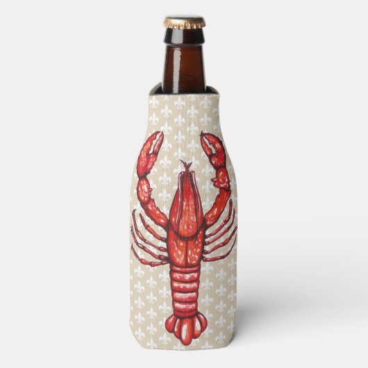 Louisiana Cajun Crawfish & Fleur De Lis Flesjeskoeler (Fles Voorkant)