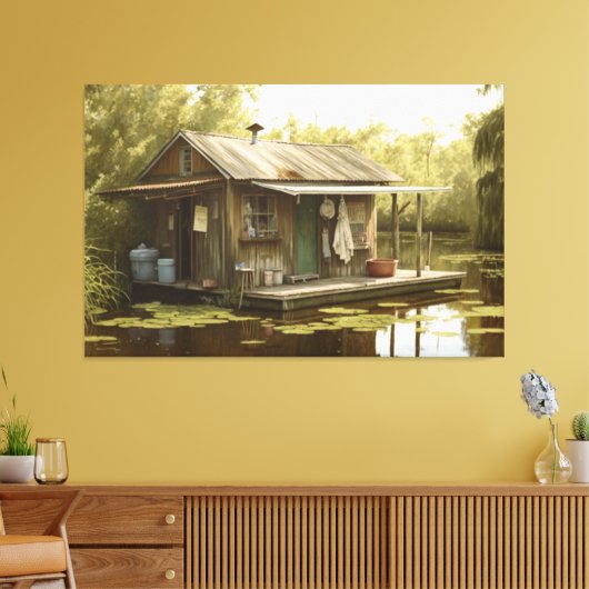 Louisiana, Cajun moeras, boothuis, moeras, NOLA Canvas Afdruk (Insitu (Woonkamer))