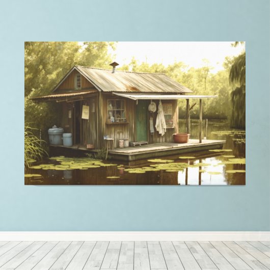 Louisiana, Cajun moeras, boothuis, moeras, NOLA Canvas Afdruk (Insitu (Houten vloer))