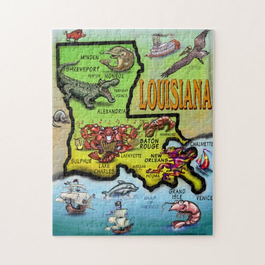 Louisiana Cartoon Map Puzzle Legpuzzel (Verticaal)