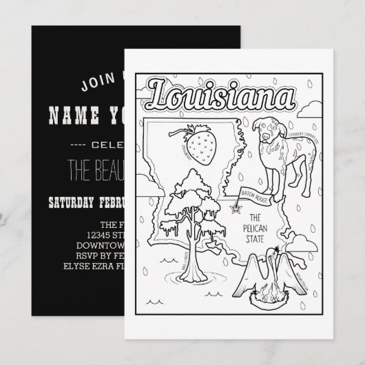 Louisiana Color Me Collage Kaart (Voorkant / Achterkant)
