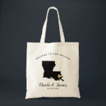 Louisiana Destination Wedding Welcome Bag Tas<br><div class="desc">Het weekend van de bruiloft heet cadeautas voor gasten uit de stad voor je bruiloft,  met afbeelding van Louisiana,  met gouden hart.  Vul tas met je favoriete godies.</div>