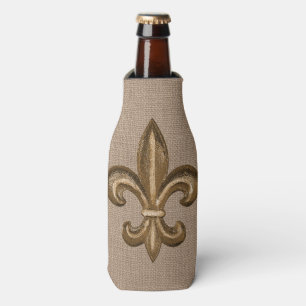 Louisiana Gold French Fleur de Lis Faux Burlap Flesjeskoeler