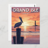 Louisiana Grand Isle Pelican  Briefkaart (Voorkant / Achterkant)