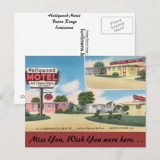 Louisiana, Hollywood Motel, Baton Rouge Briefkaart (Voorkant / Achterkant)