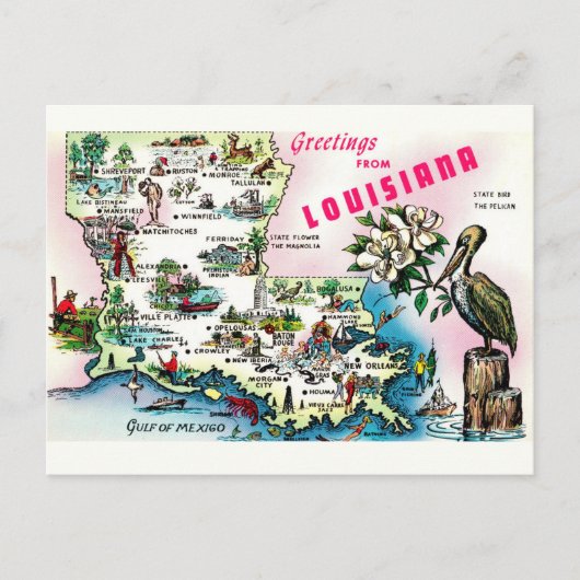 Louisiana Kaart  Briefkaart (Voorkant)