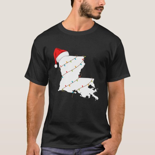 Louisiana Kaart Kerstmis met kerstlichten met kers T-shirt (Voorkant)
