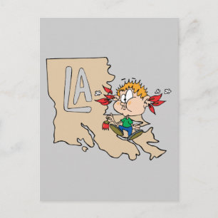 Louisiana LA Map & Cajun Food Cartoon Art Motto Briefkaart