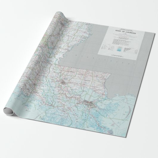 Louisiana Map (1991) Bayou State Atlas Cadeaupapier (Uitgerold)