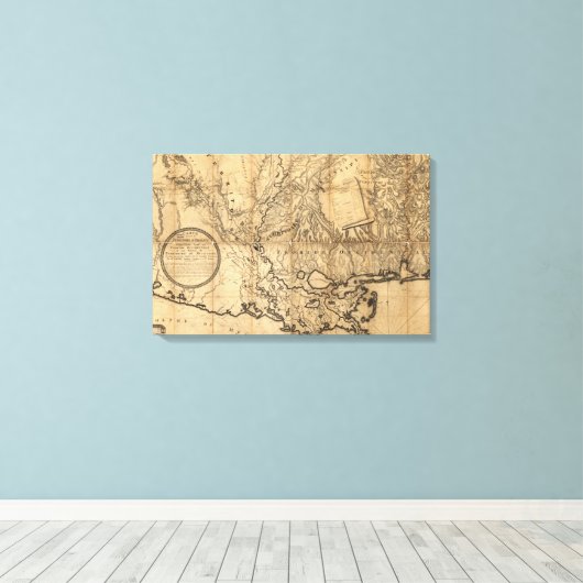 Louisiana Map Canvas Afdruk (Insitu (Houten vloer))