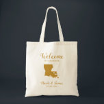 Louisiana Map Destination Wedding Welcome Bag Tote Bag<br><div class="desc">Het weekend van de bruiloft heet cadeautas voor gasten uit de stad voor je bruiloft,  met afbeelding van Louisiana,  met hart dat je op de precieze locatie kunt plaatsen. . Vul tas met je favoriete godies.</div>