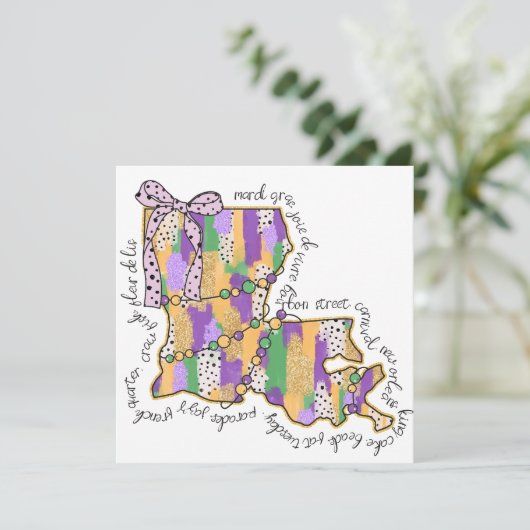 Louisiana Mardi Gras Bourbon Street Carnival Kaart (Staand voorkant)