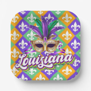 Louisiana Mardi Gras Mask Fleur de Lis Papieren Bordje