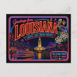 Louisiana Neon Staat Retro Vintage Briefkaart