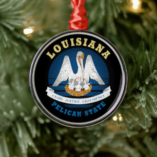 LOUISIANA PELICAN STATE FLAG METALEN ORNAMENT