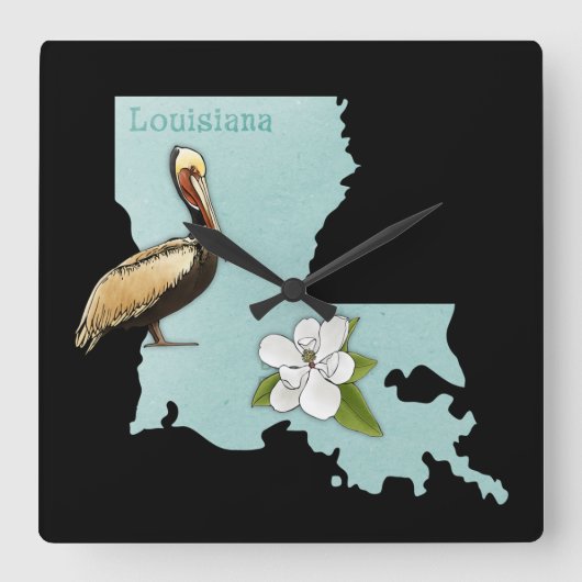 Louisiana Pelican State Map Klock Vierkante Klok (Voorkant)